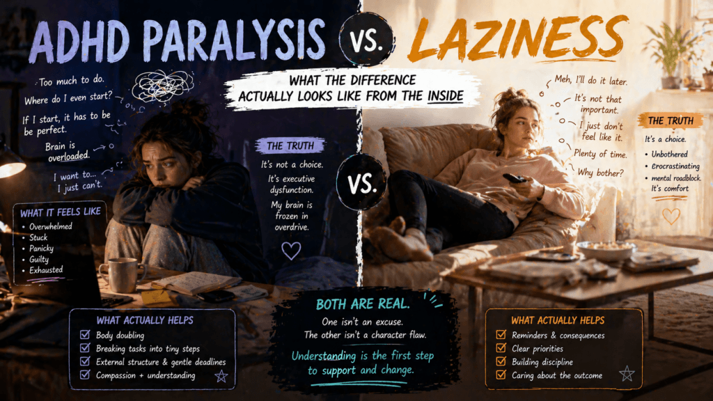 ADHD Paralysis vs Laziness: What the Difference Actually Looks Like From the Inside