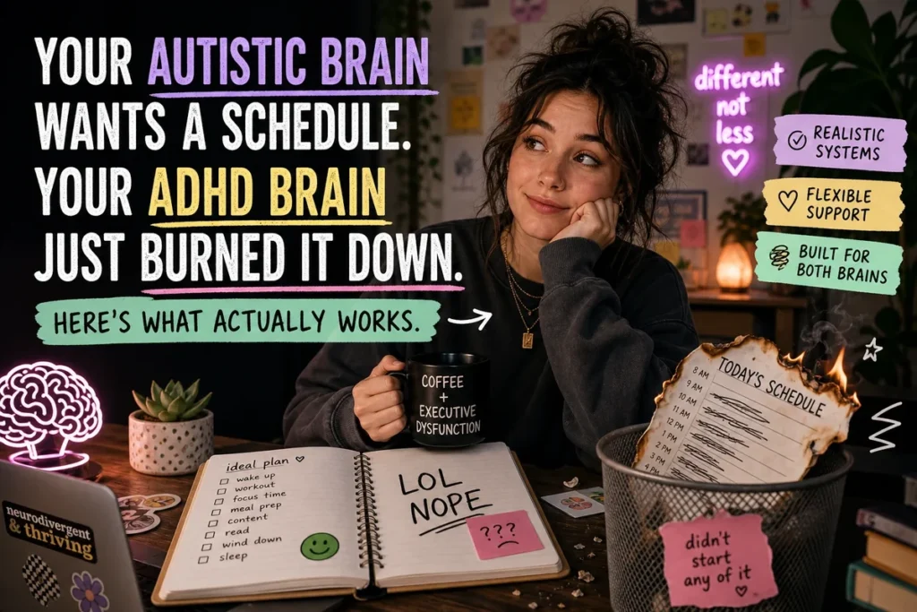 Your Autistic Brain Wants a Schedule. Your ADHD Brain Just Burned It Down. Here’s What Actually Works.