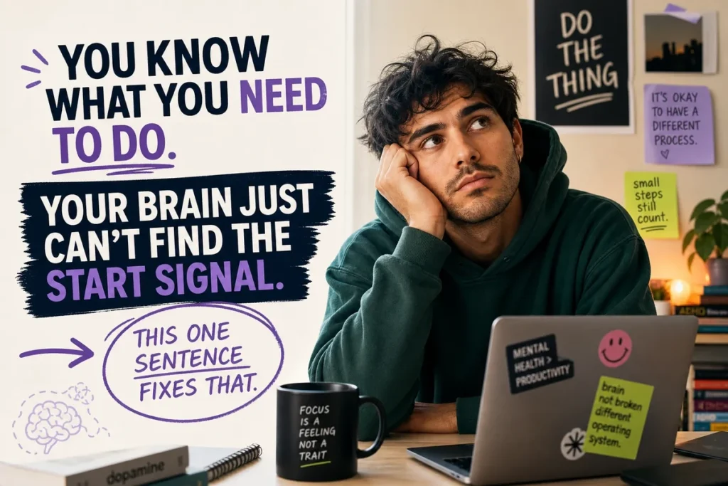 You Know What You Need to Do. Your Brain Just Can’t Find the Start Signal. This One Sentence Fixes That.