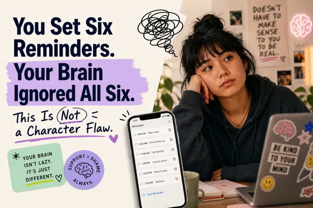 You Set Six Reminders. Your Brain Ignored All Six. This Is Not a Character Flaw.