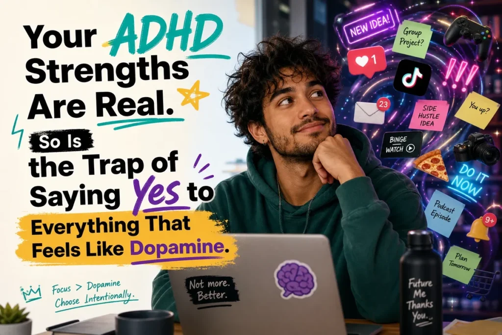 Your ADHD Strengths Are Real. So Is the Trap of Saying Yes to Everything That Feels Like Dopamine.