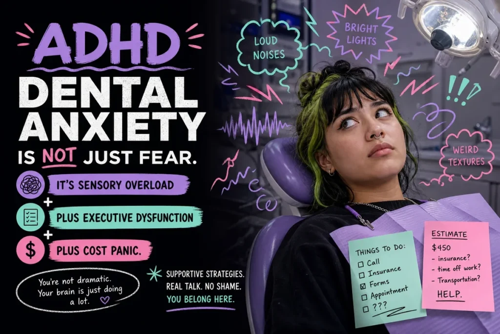 ADHD Dental Anxiety Is Not Just Fear. It’s Sensory Overload Plus Executive Dysfunction Plus Cost Panic.