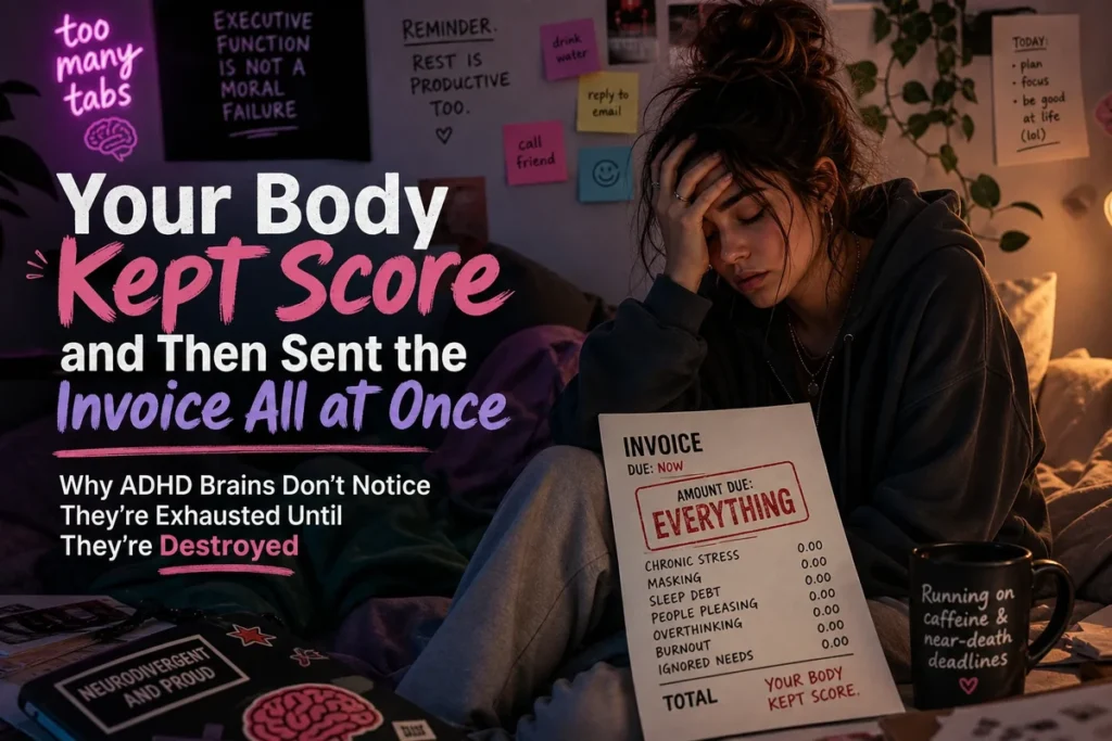 Your Body Kept Score and Then Sent the Invoice All at Once — Why ADHD Brains Don’t Notice They’re Exhausted Until They’re Destroyed